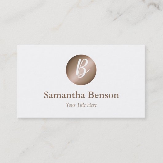 Modern Minimal Roos Gouden Cirkel Wit Monogram Visitekaartje (Voorkant)