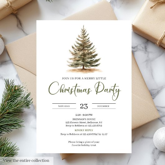Modern Minimal Sage Beige Christmas Party Kaart