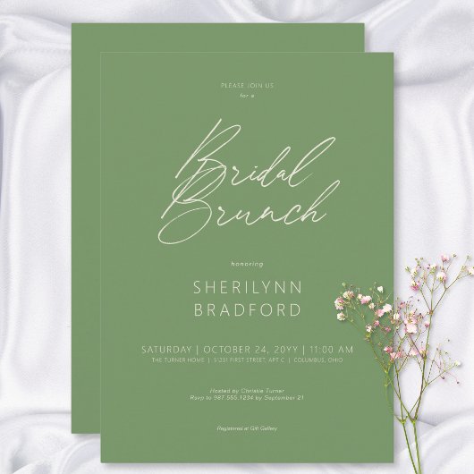 Modern Minimal Sage Green Bridal Brunch Kaart