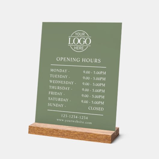 Modern Minimal Sage Green Business Opening Hours Acryl Bord (Hoek)
