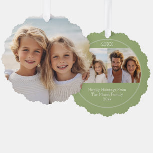 Modern Minimal Sage Green - Kerst 3 Foto Ornament Kaart