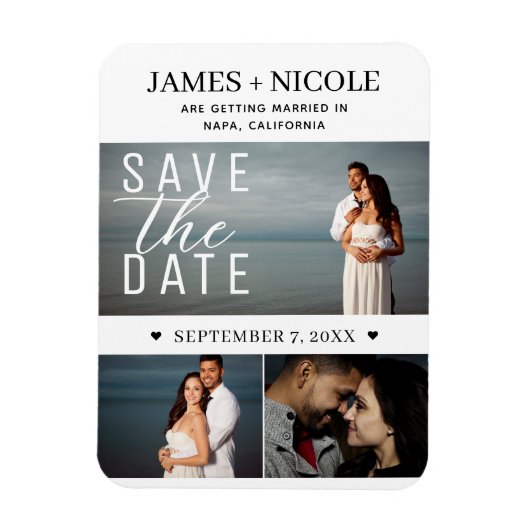 Modern Minimal Save the Date Wedding 3 foto's Magneet (Verticaal)