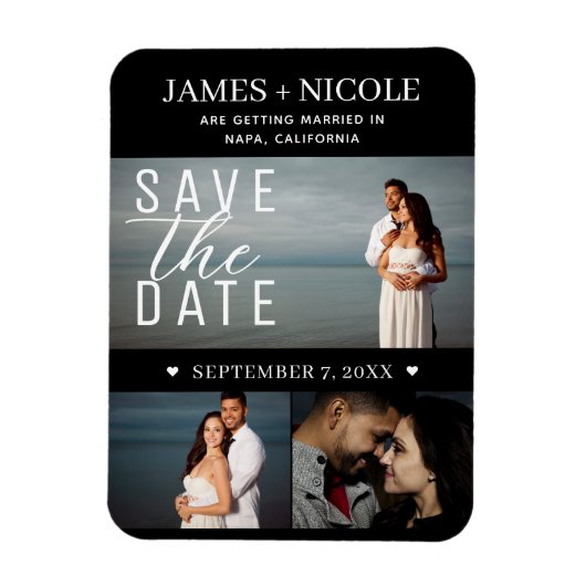 Modern Minimal Save the Date Wedding 3 foto's Magneet (Verticaal)