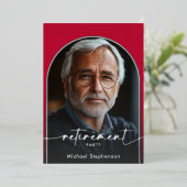 Modern Minimal Scarlet Red Retirement Party Folie Uitnodiging (Staand Voorkant)