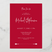 Modern Minimal Scarlet Red Retirement Party Folie Uitnodiging (Achterkant)