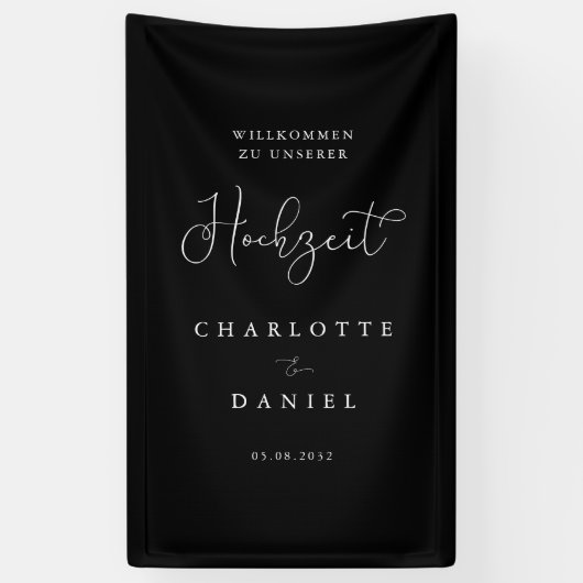 Modern, minimal, Schwarz "Willkommen" Hochzeit Spandoek (Verticaal)