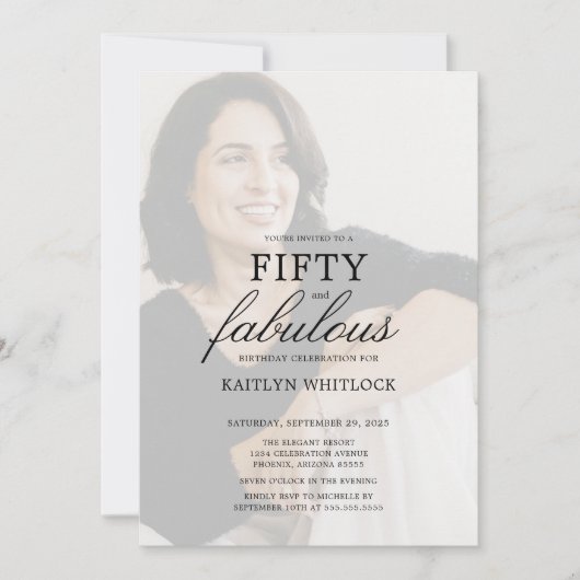 Modern Minimal Script 50th Birthday Party Kaart (Voorkant)