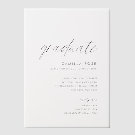 Modern Minimal Script-Afstuderen partij Vellum Uitnodigingen (Voorkant)