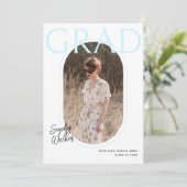 Modern Minimal Script Aqua Photo Graduation Party Kaart (Staand voorkant)