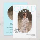 Modern Minimal Script Aqua Photo Graduation Party Kaart (Voorkant / Achterkant)