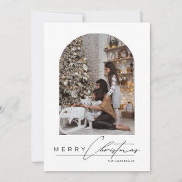 Modern Minimal Script Arch Familie Foto Kerstmis Feestdagenkaart