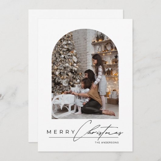 Modern Minimal Script Arch Family Photo Christmas Feestdagenkaart (Voorkant / Achterkant)