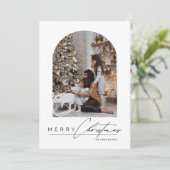 Modern Minimal Script Arch Family Photo Christmas Feestdagenkaart (Staand voorkant)