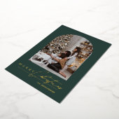Modern Minimal Script Arch Photo Green Christmas Folie Feestdagenkaart (Gedraaid)