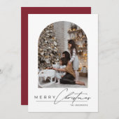 Modern Minimal Script Arch Photo Red Christmas Feestdagenkaart (Voorkant / Achterkant)