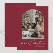 Modern Minimal Script Arch Photo Red Christmas Feestdagenkaart (Voorkant / Achterkant)