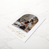 Modern Minimal Script Boog Foto Goud Kerstmis Folie Feestdagenkaart (Gedraaid)