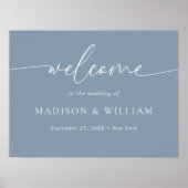 Modern Minimal Script Dusty Blue Wedding Welkom Poster (Voorkant)