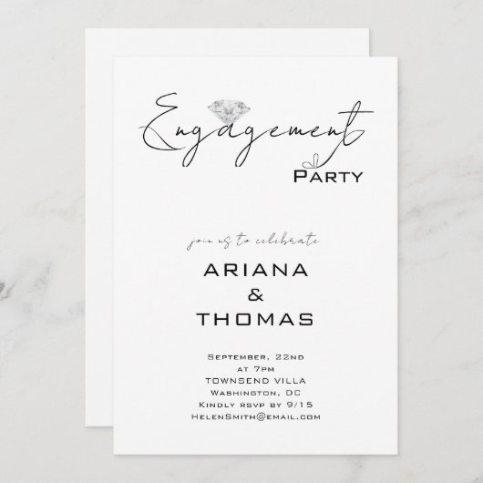 Modern Minimal Script Engagement Party Invitation Kaart (Voorkant / Achterkant)