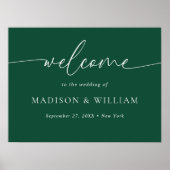 Modern Minimal Script Green Wedding Welkomstbord Poster (Voorkant)