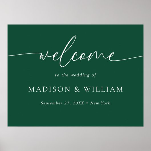 Modern Minimal Script Green Wedding Welkomstbord Poster (Voorkant)