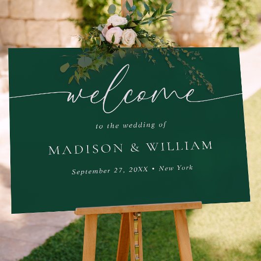 Modern Minimal Script Green Wedding Welkomstbord Poster