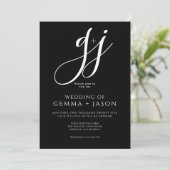 Modern Minimal Script Initiaal Zwart Wit Trouwen Kaart (Staand voorkant)
