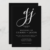 Modern Minimal Script Initiaal Zwart Wit Trouwen Kaart (Voorkant / Achterkant)