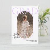Modern Minimal Script Mauve Photo Graduation Party Kaart (Staand voorkant)