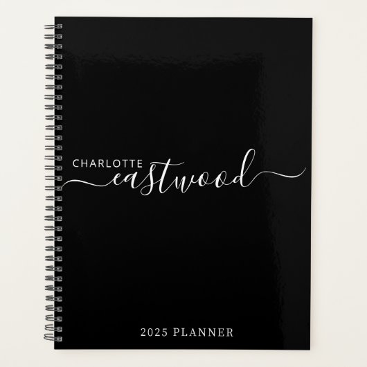 Modern Minimal Script Monogram Black Planner 2025 (Voorkant)