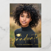 Modern minimal script pet foto afstuderen echt folie uitnodiging (Voorkant)