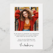 Modern minimal script pet foto afstuderen echt folie uitnodiging (Achterkant)