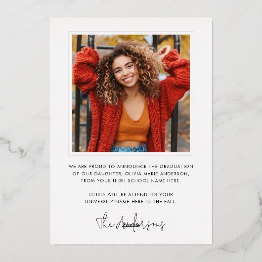 Modern minimal script pet foto afstuderen echt folie uitnodiging (Achterkant)