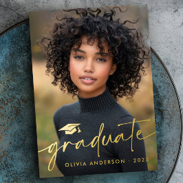 Modern minimal script pet foto afstuderen echt folie uitnodiging