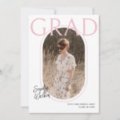 Modern Minimal Script Roze Foto Graduation Party Kaart (Voorkant)