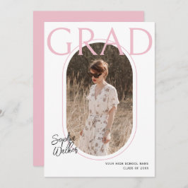 Modern Minimal Script Roze Foto Graduation Party Kaart