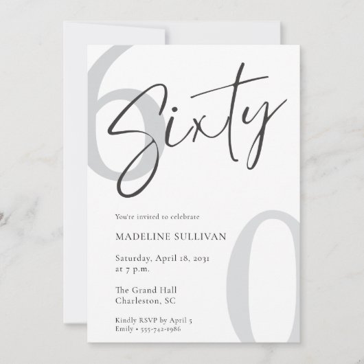 Modern Minimal Script Sixty 60th Birthday Party Kaart (Voorkant)