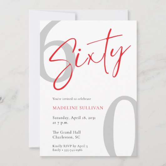 Modern Minimal Script Sixty 60th Birthday Party Kaart (Voorkant)