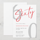 Modern Minimal Script Sixty 60th Birthday Party Kaart (Voorkant / Achterkant)