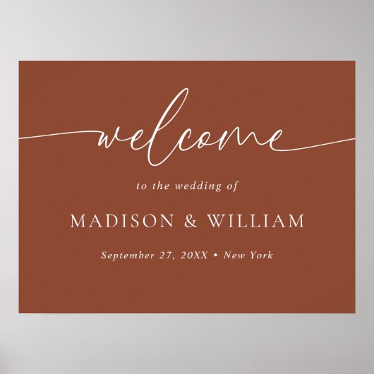 Modern Minimal Script Terracotta Wedding Welkom Poster (Voorkant)