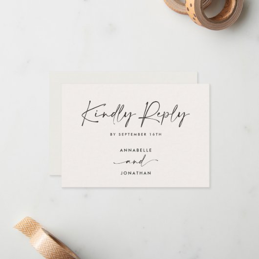 Modern Minimal Script Trouw-RSVP met Stripe abc Notitiekaartje (Voorkant / Achterkant in situ)