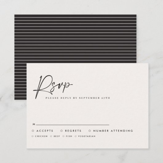 Modern Minimal Script Wedding RSVP with Stripe abc Notitiekaartje (Voorkant / Achterkant)