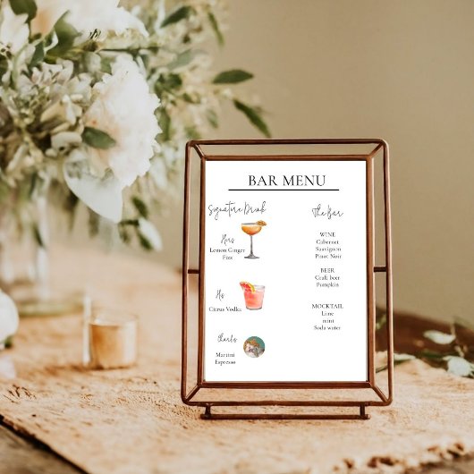 Modern Minimal Signature Drink Cocktail Bar Sign Poster