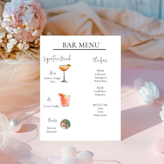 Modern Minimal Signature Drink Cocktail Bar Sign Reclamebord Met Voetstuk