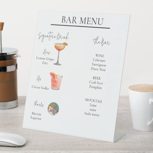 Modern Minimal Signature Drink Cocktail Bar Sign Reclamebord Met Voetstuk (Insitu)