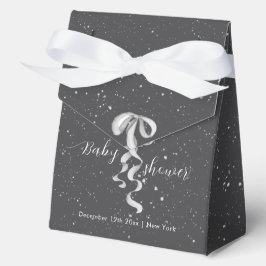 Modern Minimal Silver Bow Winter Snow Baby Shower  Bedankdoosjes