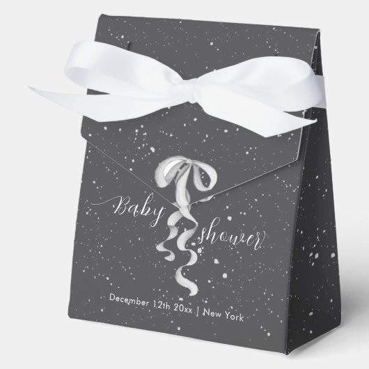 Modern Minimal Silver Bow Winter Snow Baby Shower  Bedankdoosjes (Voorkant)