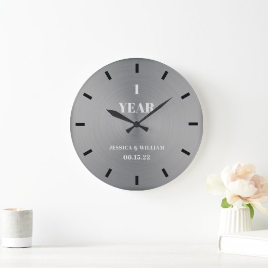 Modern Minimal Silver Wedding Jubileum Keepslag Grote Klok (Huis)