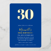 MODERN MINIMAL simpele 30ste verjaardag blauw Folie Uitnodiging (Voorkant)