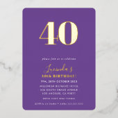 MODERN MINIMAL simpele 30ste verjaardag paars Folie Uitnodiging (Voorkant)
